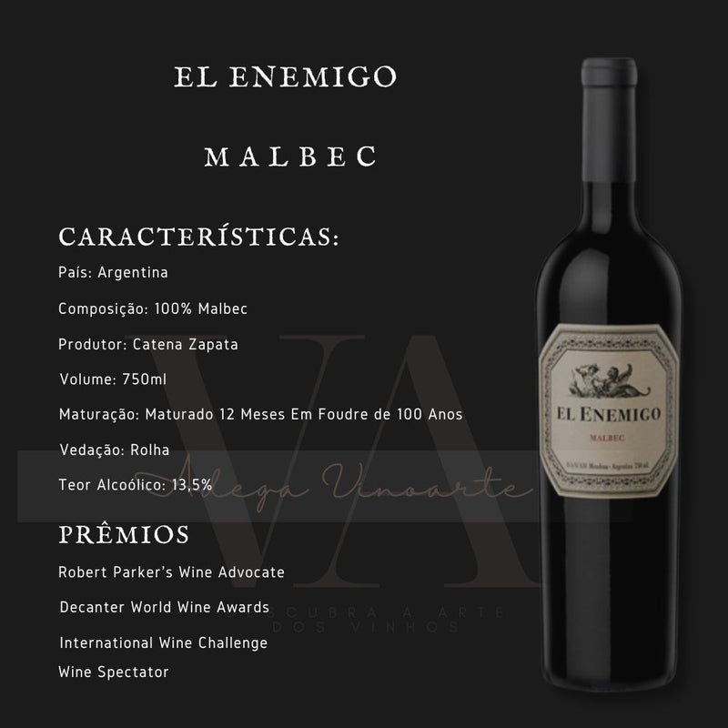 3 Unidades Vinho Argentino Tinto El Enemigo - Malbec