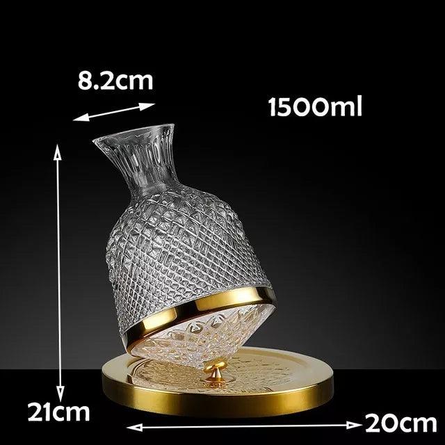 Decanter De Vinho CRISTAL  Giratório Gira 360° Base Aço Inox 1500ml