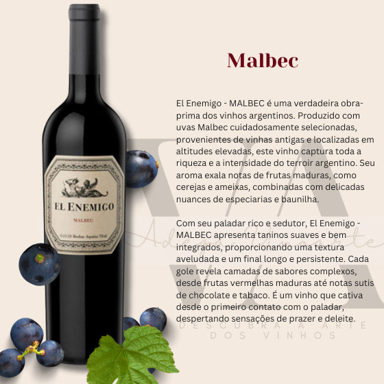 3 Unidades Vinho Argentino Tinto El Enemigo - Malbec