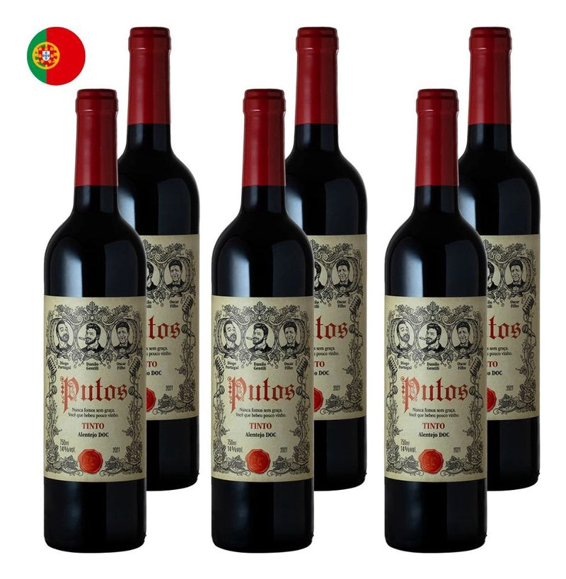 Kit Com 6 Vinhos Português Putos Tinto Alentejo 750ml